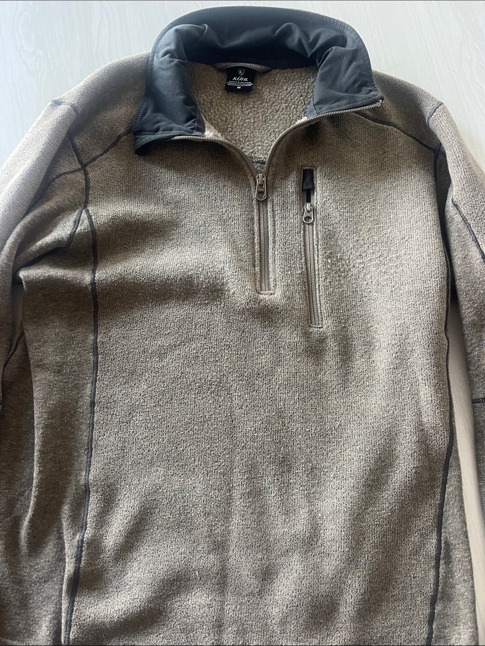Kuhl Men's Zip-Up Sweater - Olive Green with Black Collar